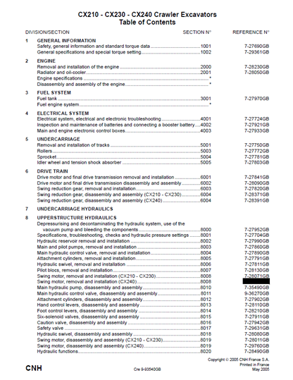 Case Cx210, Cx230, Cx240 Crawler Excavators Service Manual
