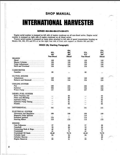 International Harvester 454, 464, 484, 574, 584,674 Shop Manual