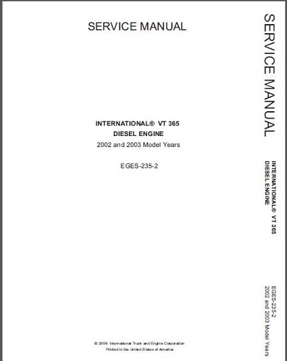 International vt365 Diesel Engine Service Manual