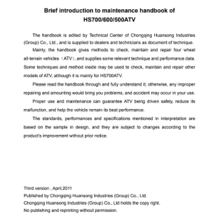 Hisun 500-700 ATV Maintenance Service Repair Manual