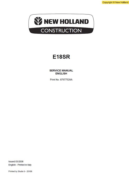 New Holland E18SR Mini Excavator Service Manual