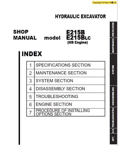 New Holland E215B , E215BLC Crawler Excavator SHOP Service Manual