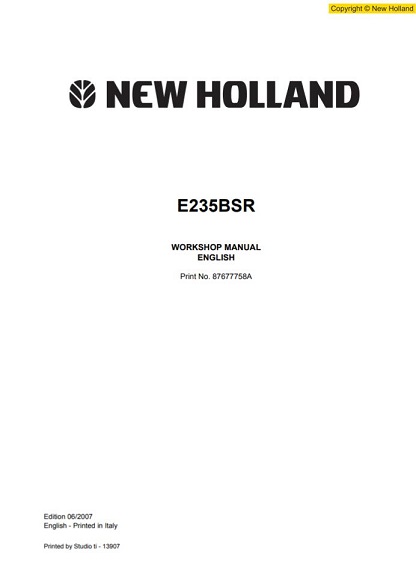New Holland E235BSR Excavator Workshop Manual