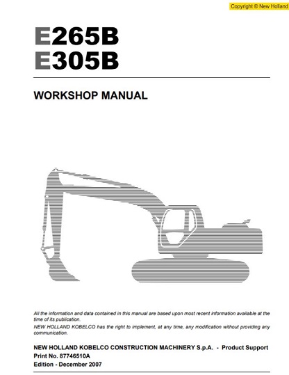 New Holland E265B E305B Crawler Excavator Workshop Manual