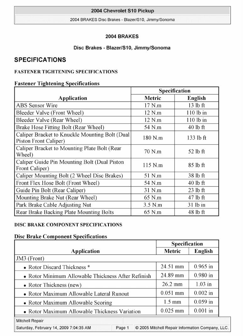 1997-2004 Chevrolet S10 Service Repair Manual