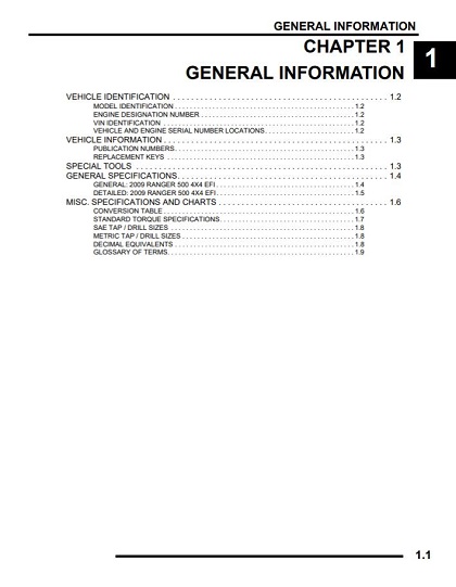 2009 Polaris Ranger 500 4X4 EFI Service Manual