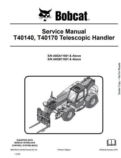 Bobcat T40140 T40170 Telescopic Handler Service Repair Manual