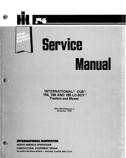 International Cub 154 184 185 Lo Boy Tractor Mower Service Manual