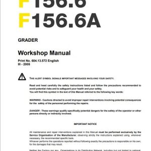 New Holland F156.6 F156.6A Grader Workshop Service Manual