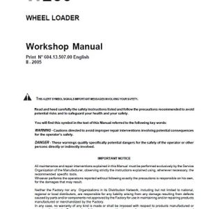 New Holland W230 Wheel Loader Workshop Manual
