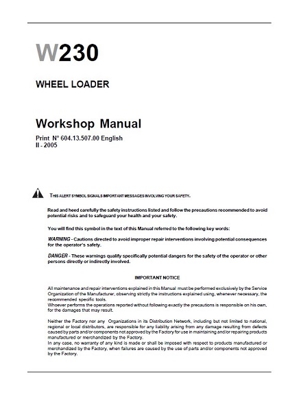 New Holland W230 Wheel Loader Workshop Manual