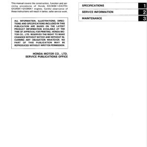 Honda GX240 GX270 GX340 GX390 Engine Service Manual