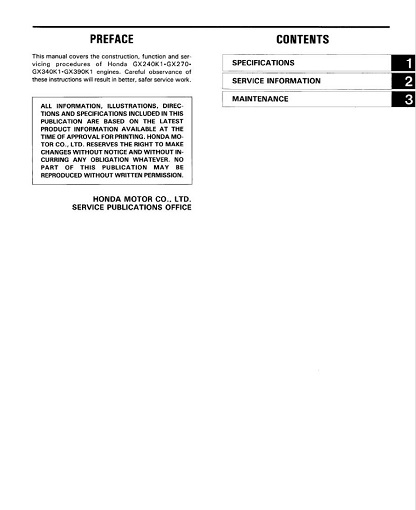 Honda GX240 GX270 GX340 GX390 Engine Service Manual