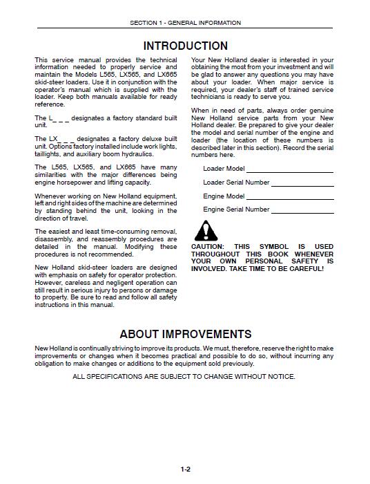 New Holland L565 LX565 LX665 Service Manual - Image 2