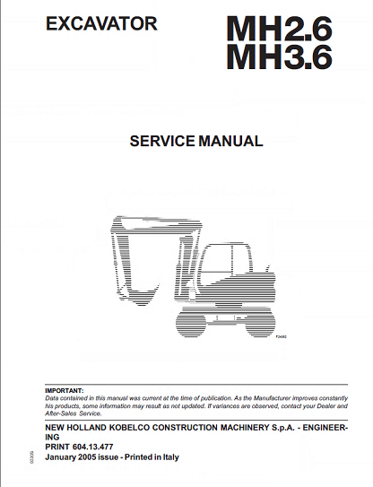 New Holland MH2.6 & MH3.6 Excavators Service Repair Manual
