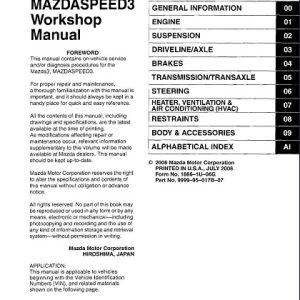 2007 Mazda 3, Mazdaspeed 3 Workshop Service Manual