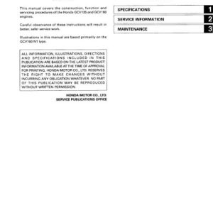 Honda GCV135, GCV160 Engine Service Manual