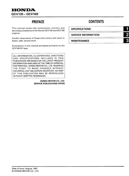Honda GCV135, GCV160 Engine Service Manual