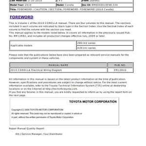 2009-2010 Toyota Corolla Service Repair Manual