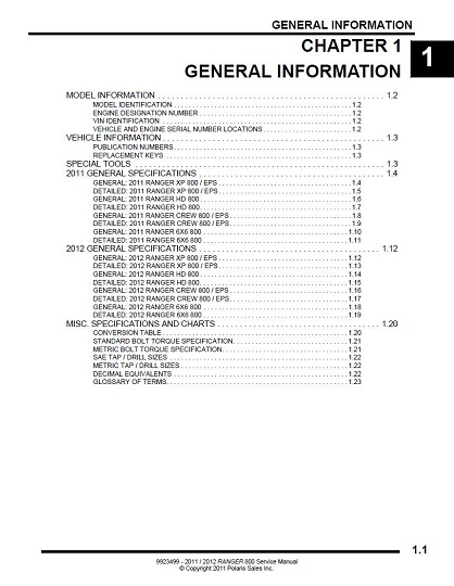 2011-2012 Polaris Ranger 800 XP HD 6X6 Service Manual