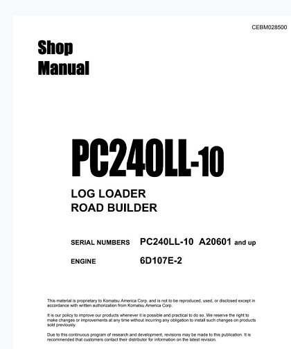 Komatsu Pc240ll-10 Log Loader Road Builder Shop Repair Manual