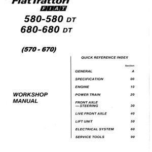 Fiat Trattori 570 580 580DT 670 680 680DT Tractor Workshop Manual