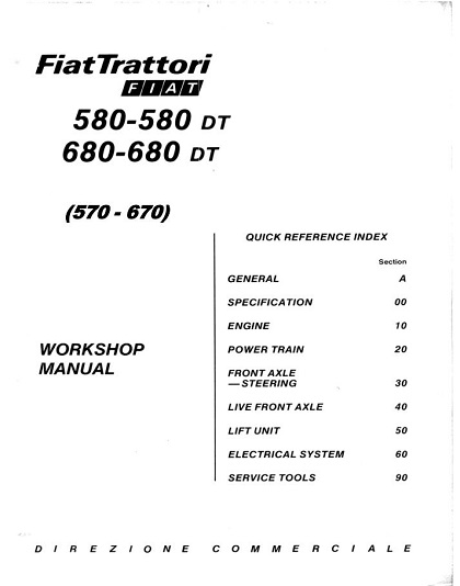 Fiat Trattori 570 580 580DT 670 680 680DT Tractor Workshop Manual