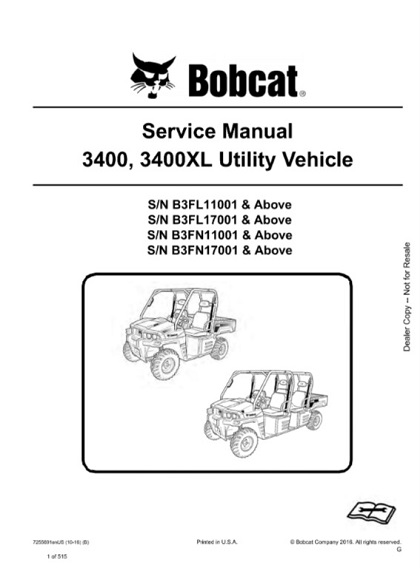Bobcat 3400, 3400XL Utility Vehicle Service Manual