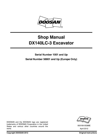 Doosan DX140LC-3 Excavator Service Shop Manual