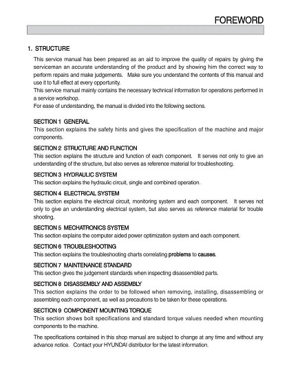 Hyundai R220LC-9A Crawler Excavator Service Manual