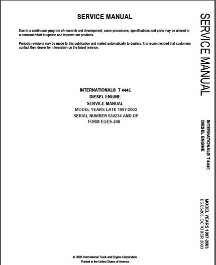 International T444E Diesel Engine Service Manual
