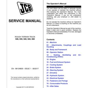 JCB Rough Terrain ForkLifts 926, 930, 940, 950 Service Repair Manual