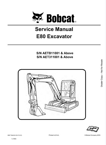 Bobcat E80 Excavator Service Repair Manual