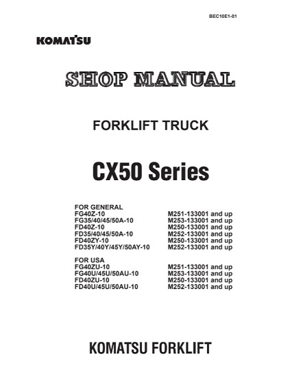 Komatsu CX50 Series Forklift Truck Service Shop Manual