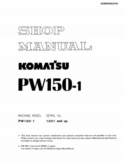 Komatsu PW150-1 Hydraulic Excavator Shop Manual