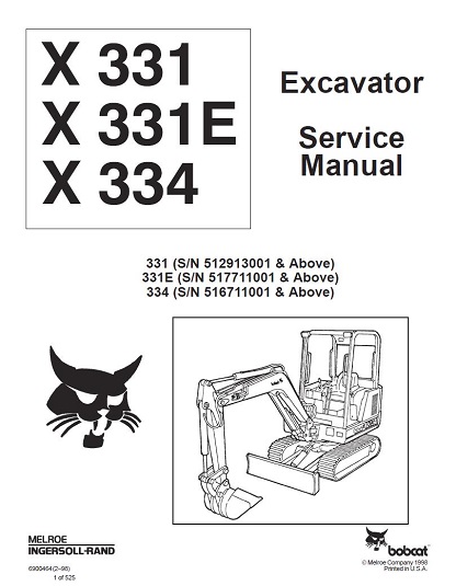 Bobcat X331, X331E, X334 Hydraulic Excavator Service Manual