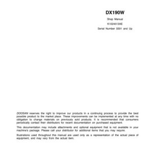 Doosan DX190W Wheel Excavator Service Shop Manual
