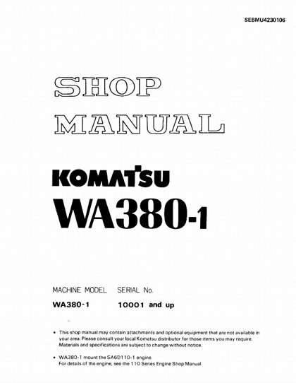 Komatsu WA380-1 Wheel Loader Shop Manual