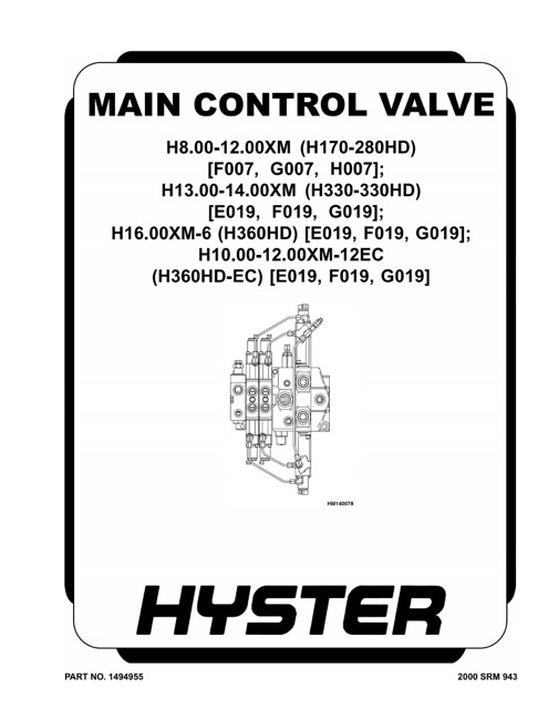 Hyster H007 (H170HD, H190HD, H210HD, H230HD, H250HD, H280HD) Forklift Service Manual