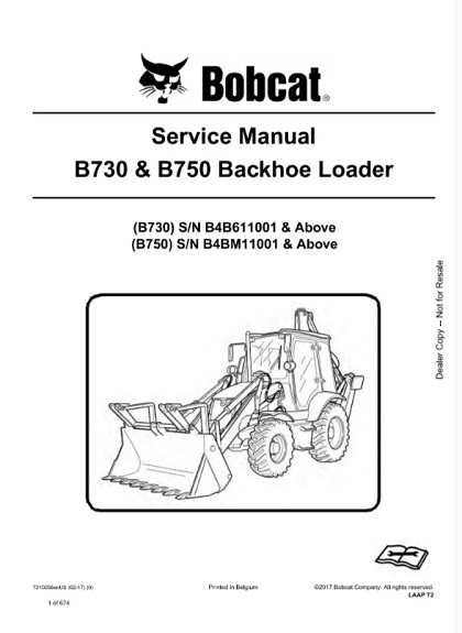 Bobcat B730, B750 Backhoe Loader Service Manual