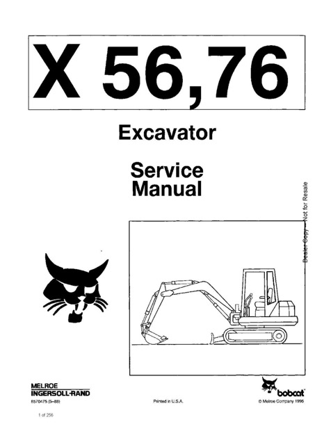 Bobcat X56, X76 Excavator Service Repair Manual