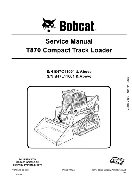 Bobcat T870 Compact Track Loader Service Repair Manual