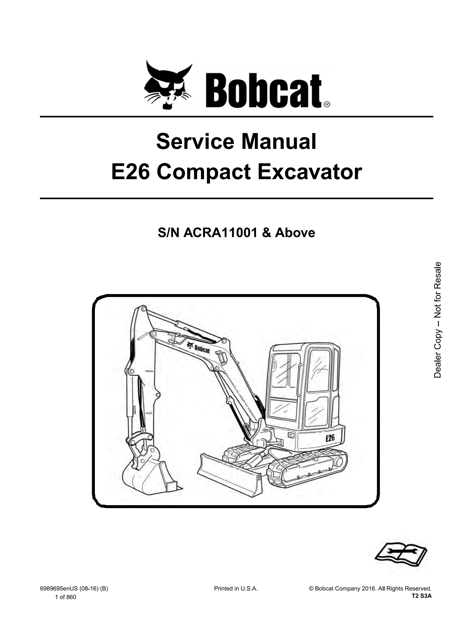 Bobcat E26 Compact Excavator Service Repair Manual
