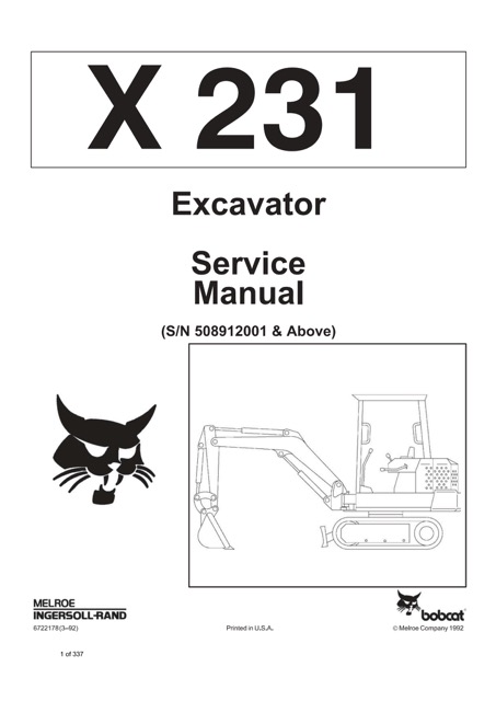 Bobcat X231 Hydraulic Excavator Service Manual