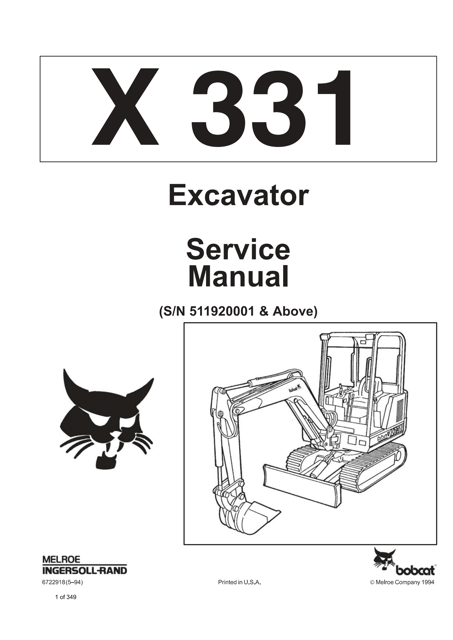 Bobcat X331 Hydraulic Excavator Service Repair Manual