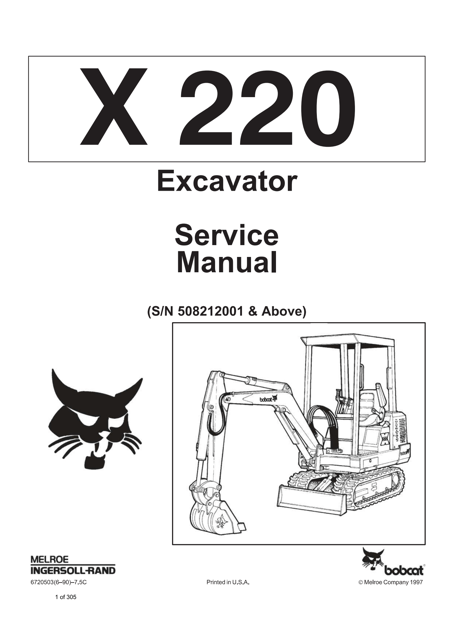 Bobcat X220 Hydraulic Excavator Service Manual