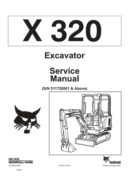 Bobcat X320 Hydraulic Excavator Service Manual