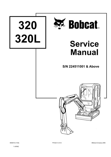 Bobcat 320, 320L Hydraulic Excavator Service Manual