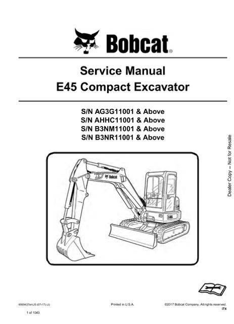 Bobcat E45 Compact Excavator Service Manual