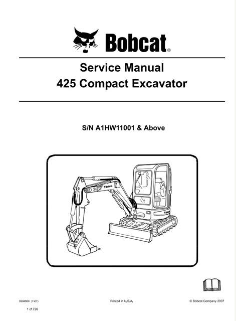 Bobcat 425 Compact Excavator Service Repair Manual